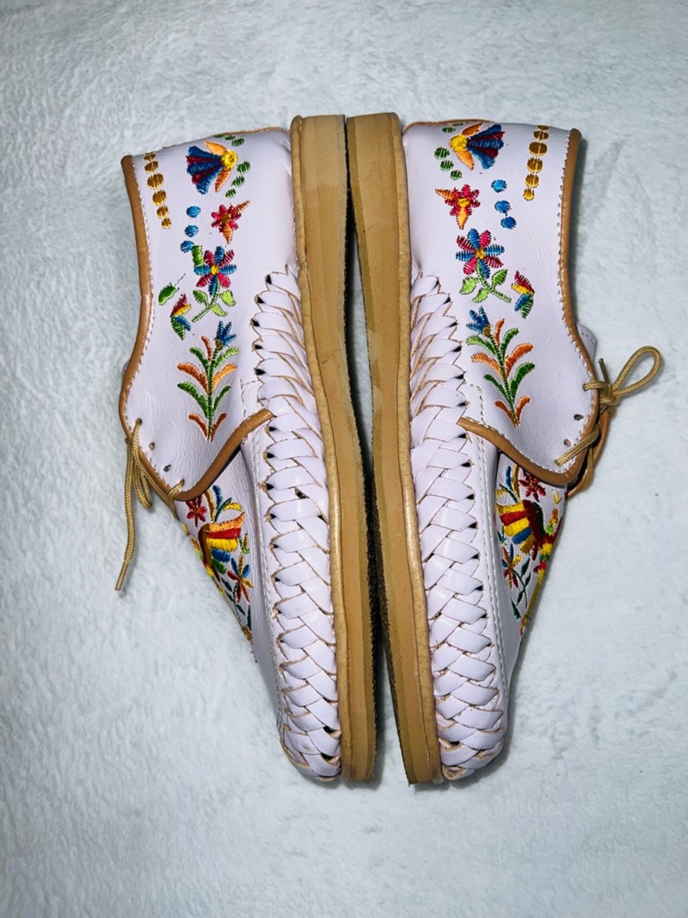 Hand Crafted White Embroidered Multicolor Lace-Up Flats - Picture 17 of 17
